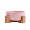 Ceramic Pet Bowl for Dog Cat Round Durable Double Dish Food Water Elevated Feeder with Wood Stand Accessories