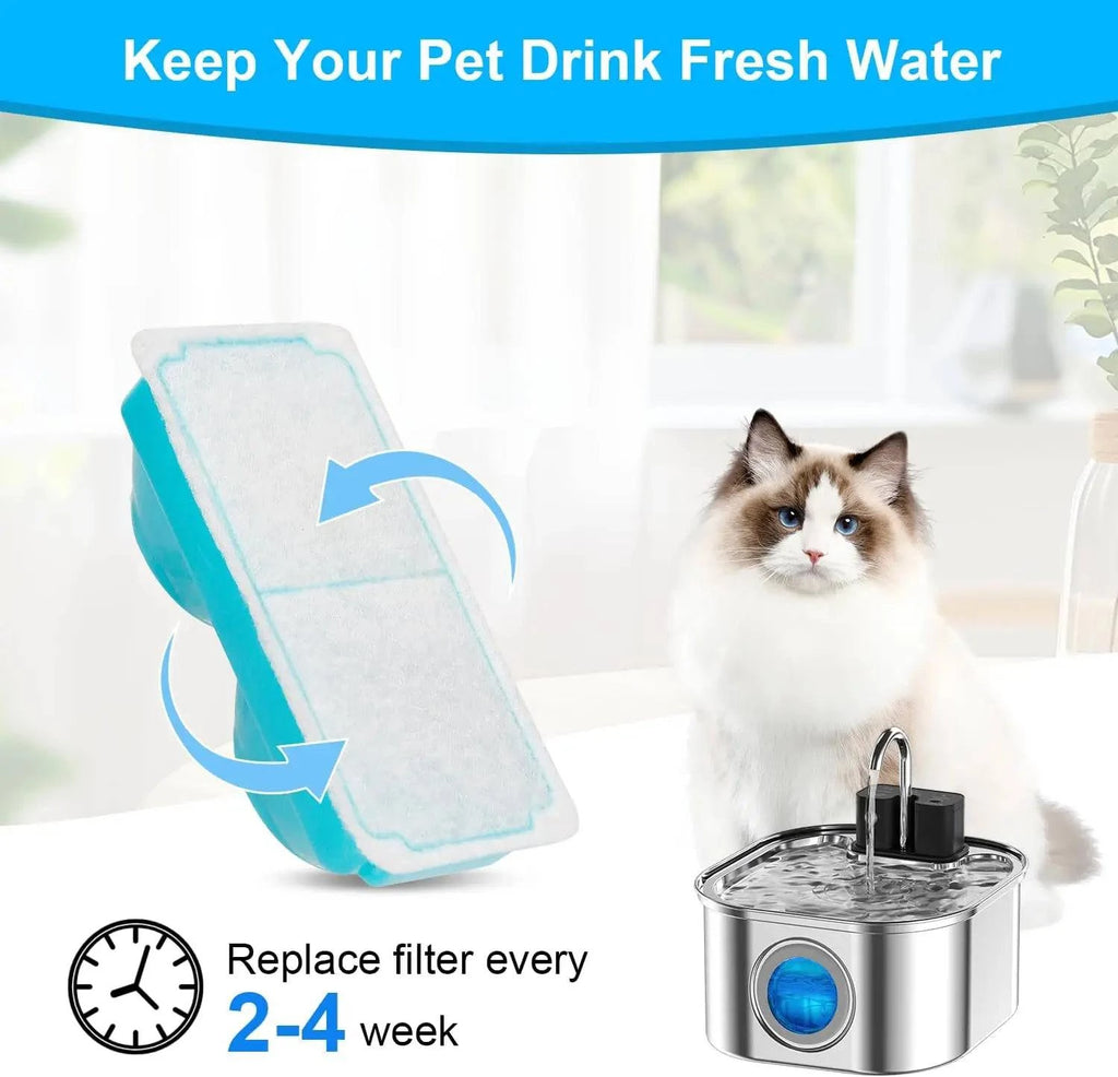 3pcs Smart Cat Water Fountain Filters for 108oz/3.2L Wireless Cat Water Fountain Battery Operated Stainless Steel Pet Feeder - Fold Paws
