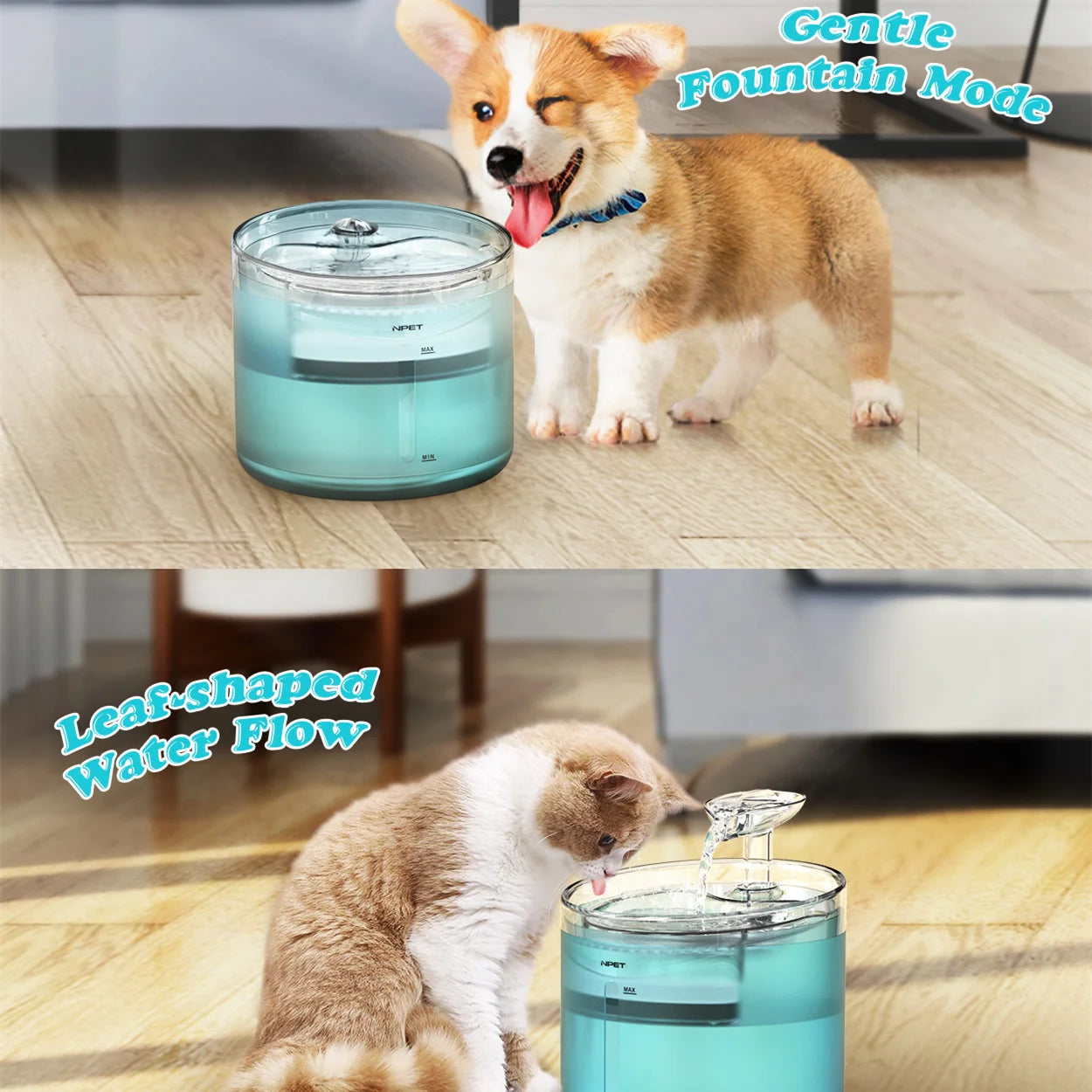 Automatic Cat Water Fountain with Leaf Shape Kit - Quiet Bottom Suction Pet Water Dispenser