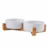 Ceramic Pet Bowl for Dog Cat Round Durable Double Dish Food Water Elevated Feeder with Wood Stand Accessories