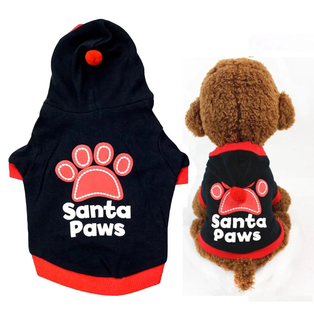 Christmas Santa Paws Printed Dog Clothing Custom Size Cotton Polyester Sweater Hoodie Modern Classic Western Cute Pet Shirt