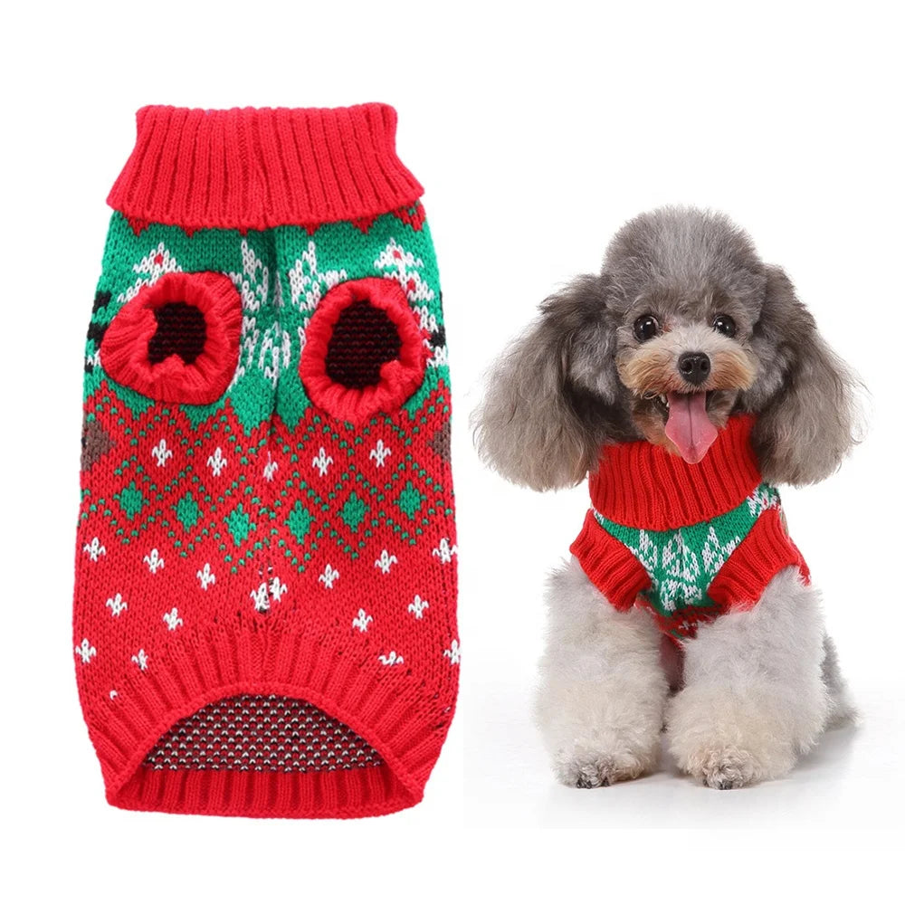 Cute 3D Reindeer Dog Designer Christmas Holiday Sweater Polyester Puppy Knitted Winter Clothes Small Medium Print Warm Spring