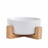 Ceramic Pet Bowl for Dog Cat Round Durable Double Dish Food Water Elevated Feeder with Wood Stand Accessories