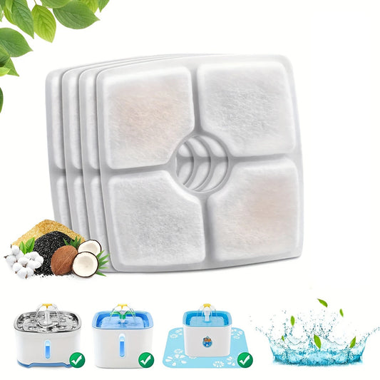 4-Pack Cat Fountain Filters – Triple Filtration Replacement for 80oz/2.5L Square Automatic Pet Water Dispensers - Fold Paws