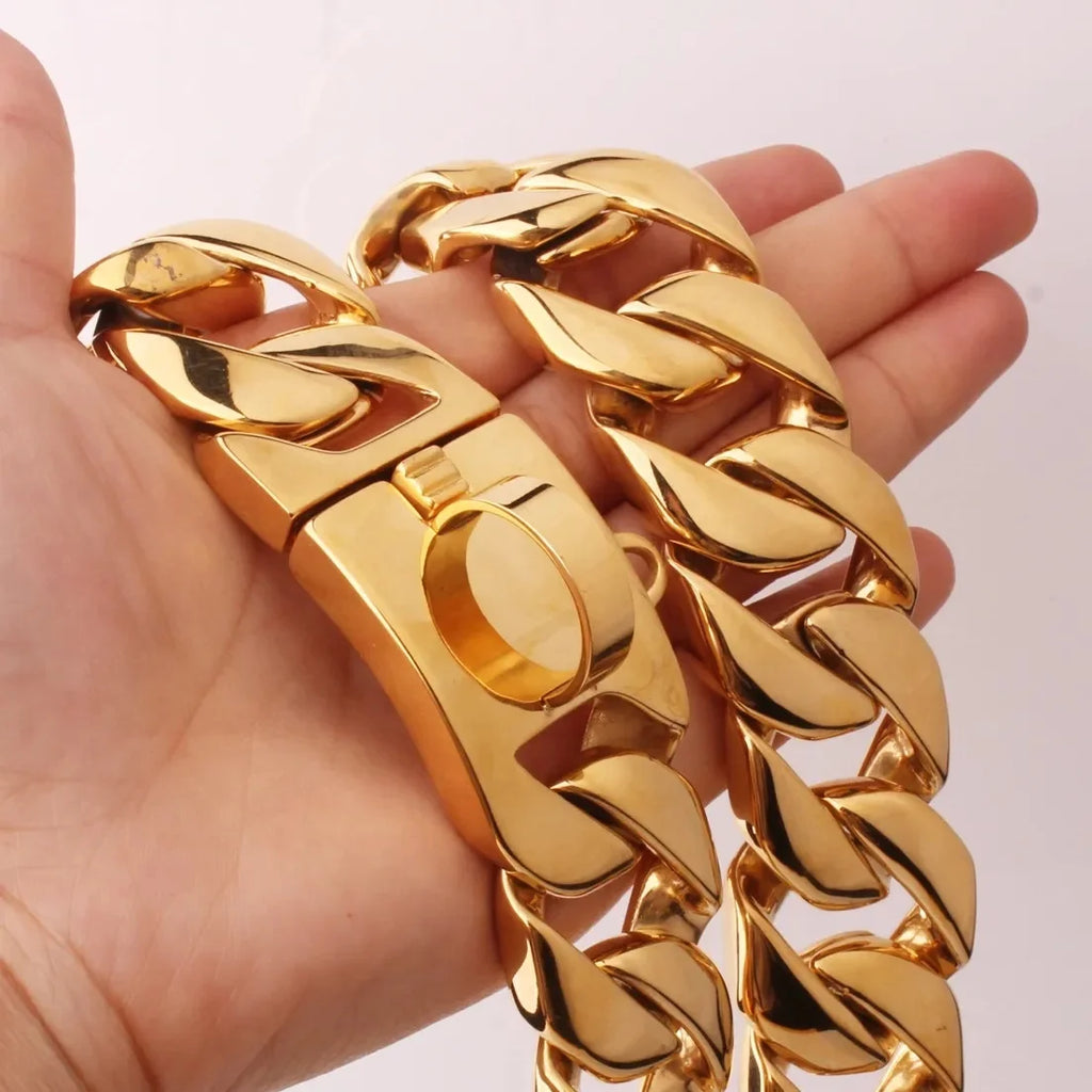 Stainless Steel 32MM Bulldog Collar, Black Cuban Chain Dog Collar, Leash,Pet Supplies