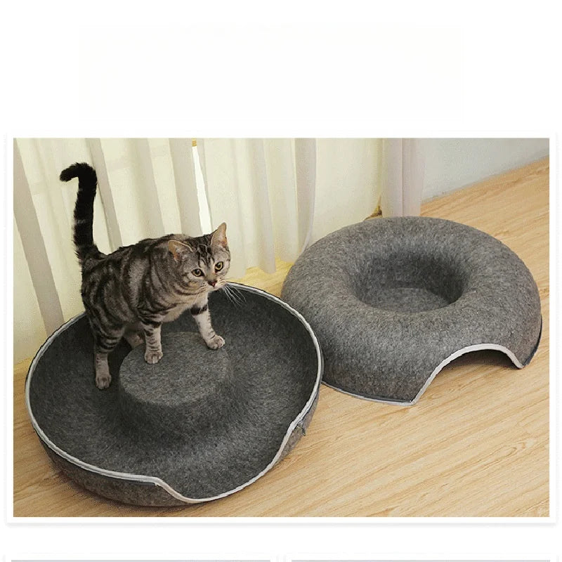 2023 New Design Pet Product Accessories Washable Cat Play Tunnels Felt Donut Cat Tunnel Bed Pets House Donut Pet Bed