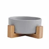 Ceramic Pet Bowl for Dog Cat Round Durable Double Dish Food Water Elevated Feeder with Wood Stand Accessories
