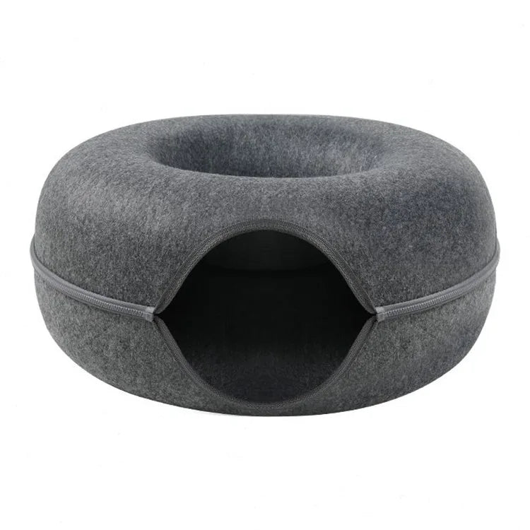 2023 New Design Pet Product Accessories Washable Cat Play Tunnels Felt Donut Cat Tunnel Bed Pets House Donut Pet Bed