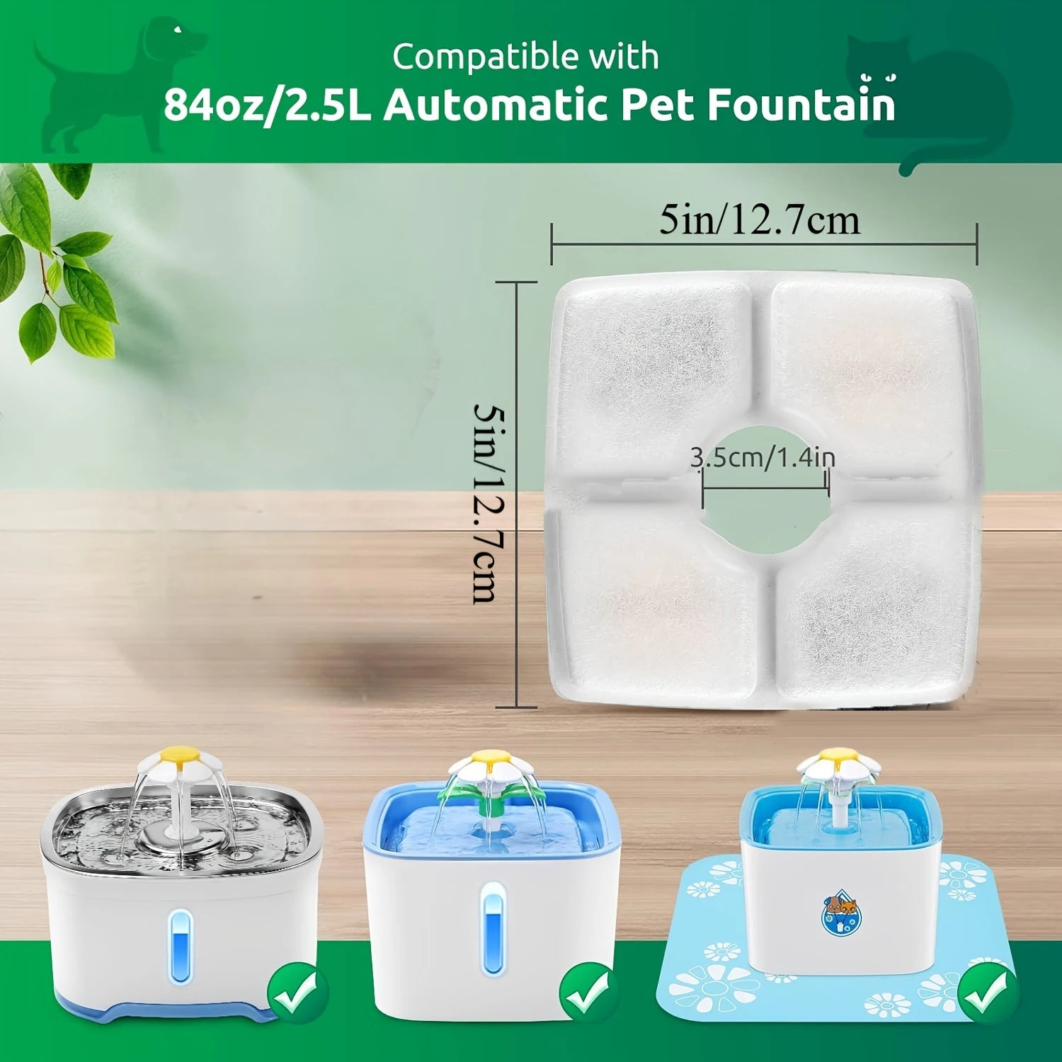 4-Pack Cat Fountain Filters – Triple Filtration Replacement for 80oz/2.5L Square Automatic Pet Water Dispensers - Fold Paws