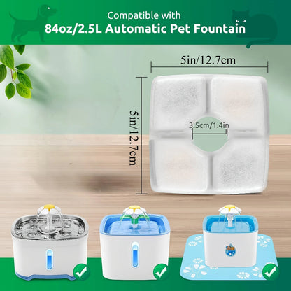 4-Pack Cat Fountain Filters – Triple Filtration Replacement for 80oz/2.5L Square Automatic Pet Water Dispensers - Fold Paws