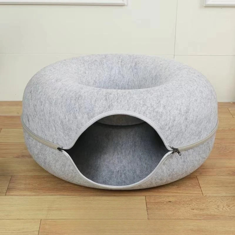 2023 New Design Pet Product Accessories Washable Cat Play Tunnels Felt Donut Cat Tunnel Bed Pets House Donut Pet Bed