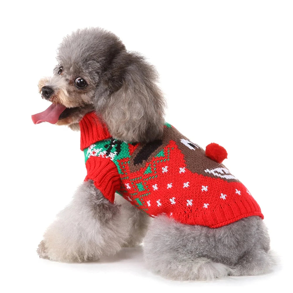Cute 3D Reindeer Dog Designer Christmas Holiday Sweater Polyester Puppy Knitted Winter Clothes Small Medium Print Warm Spring