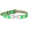 Luxury Shining Bling Bone Shape Rhinestone PU Leather Pet Blank Collar with Solid Pattern Small Dog Cat Collars with Buckle
