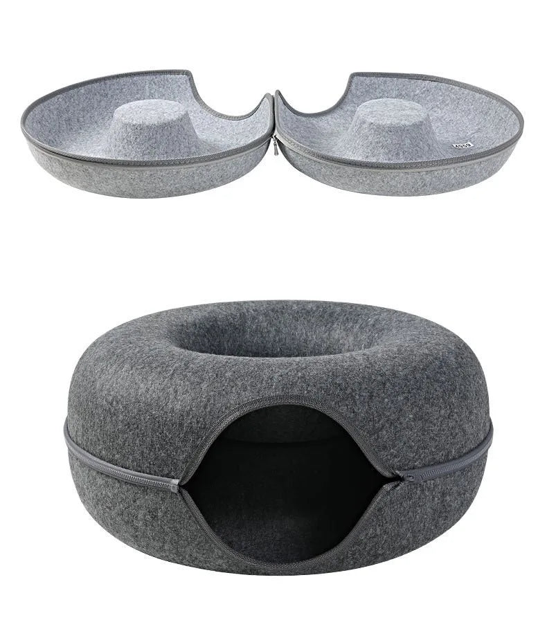 2023 New Design Pet Product Accessories Washable Cat Play Tunnels Felt Donut Cat Tunnel Bed Pets House Donut Pet Bed