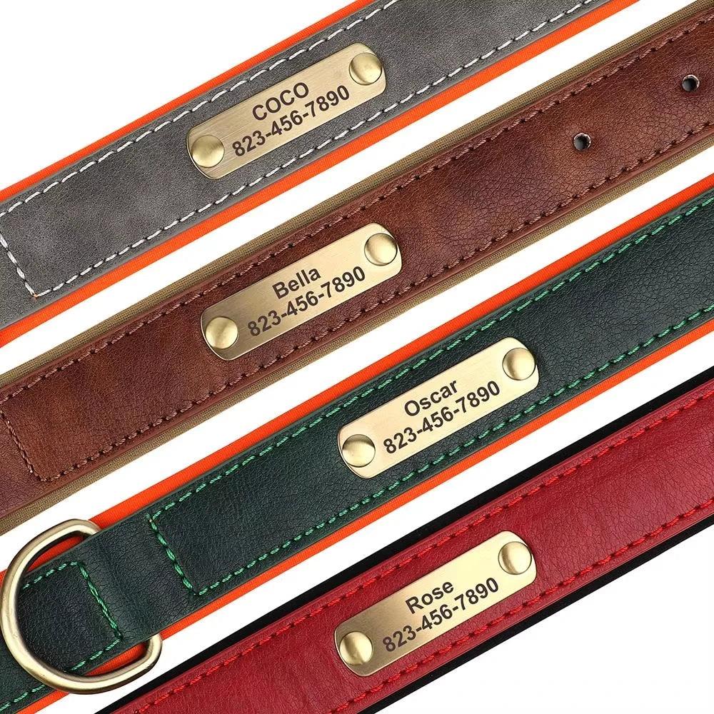 Leather Luxury, Custom Name Dog Collar Comfortable Pet Collars with Rivet Decoration Solid Pattern Anti-Lost Feature