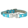 Luxury Shining Bling Bone Shape Rhinestone PU Leather Pet Blank Collar with Solid Pattern Small Dog Cat Collars with Buckle