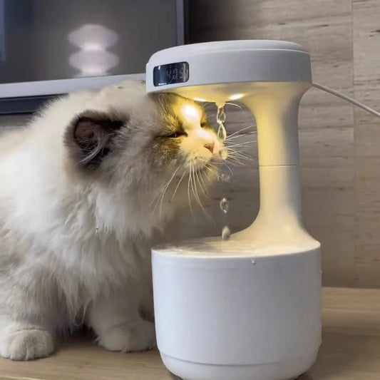Automatic Cat Water Fountain – Ultra-Quiet Anti-Gravity Dispenser with LED Display & Smart Pump - Fold Paws