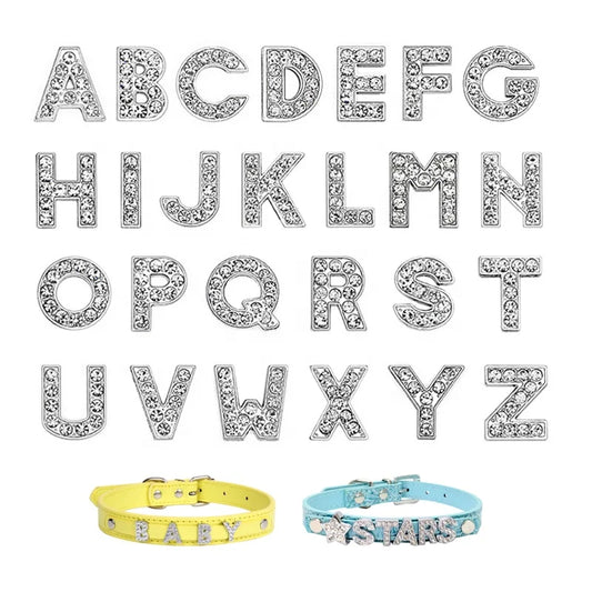 Rhinestone Slide Letter Charms – A-Z Stainless Steel 10mm Bling Alphabet for Pet Collars & DIY Accessories - Fold Paws