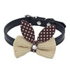 Economical Small Dogs Accessories Cute Solid Pattern Knit Bowknot PU Pet Collars