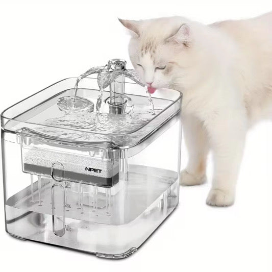Automatic Cat Water Fountain, 3L/101oz – Triple Filtration, Ultra-Quiet, 3 Flow Modes (Clear)
