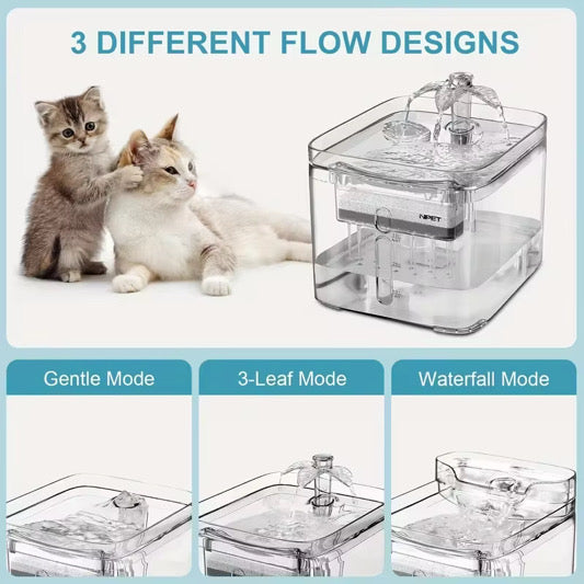Automatic Cat Water Fountain, 3L/101oz – Triple Filtration, Ultra-Quiet, 3 Flow Modes (Clear)