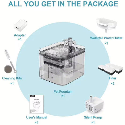 Automatic Cat Water Fountain, 3L/101oz – Triple Filtration, Ultra-Quiet, 3 Flow Modes (Clear)