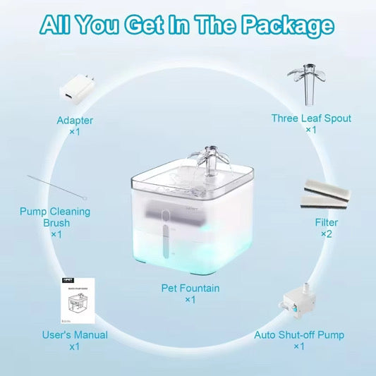 Automatic Cat Water Fountain, 3L/101oz – Triple Filtration, Ultra-Quiet, 3 Flow Modes (Clear)