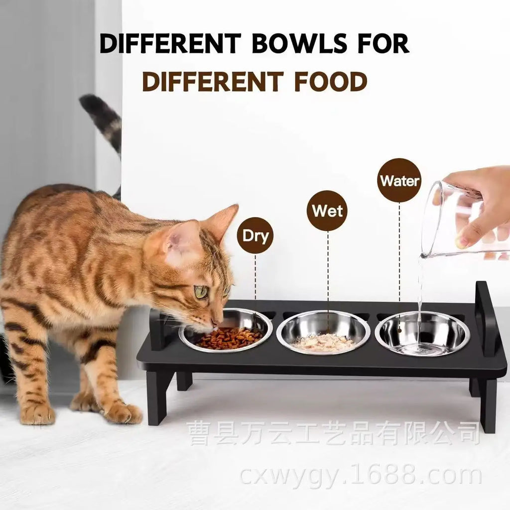 Creative Wooden Cat Bowl Rack Vertical Oblique Neck Protection Pet Food Basin Food Rack Pet Dining Table dog water bottle