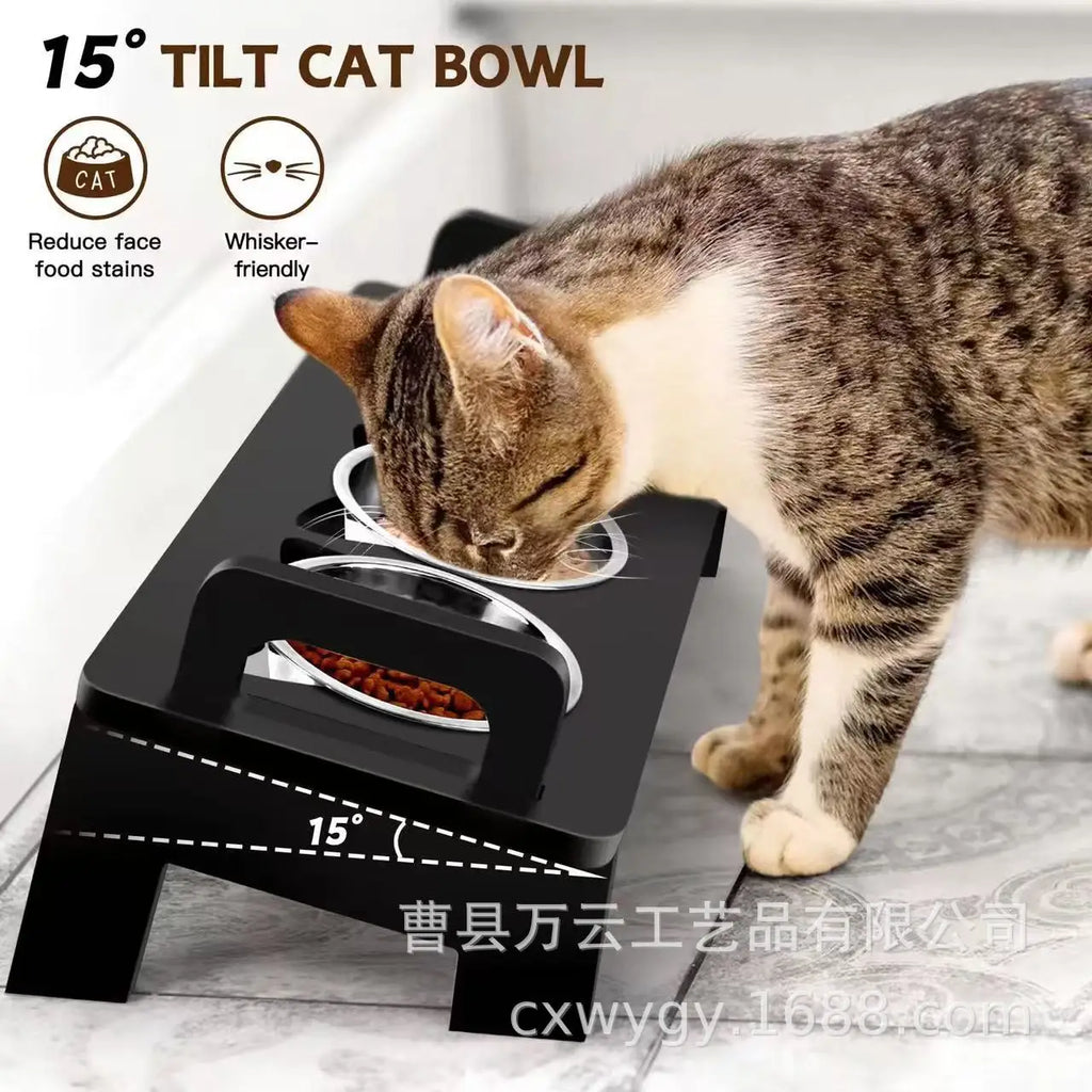 Creative Wooden Cat Bowl Rack Vertical Oblique Neck Protection Pet Food Basin Food Rack Pet Dining Table dog water bottle