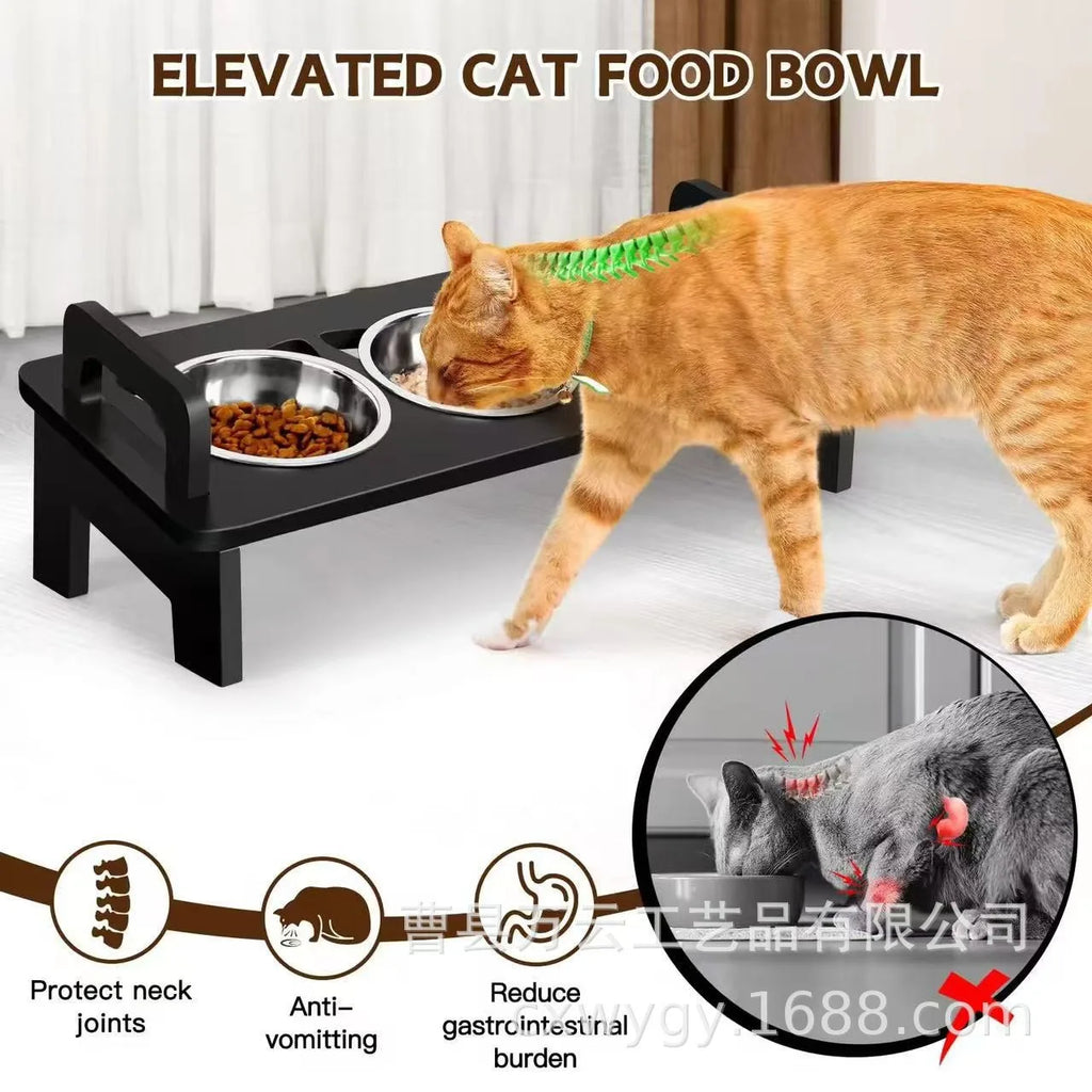Creative Wooden Cat Bowl Rack Vertical Oblique Neck Protection Pet Food Basin Food Rack Pet Dining Table dog water bottle