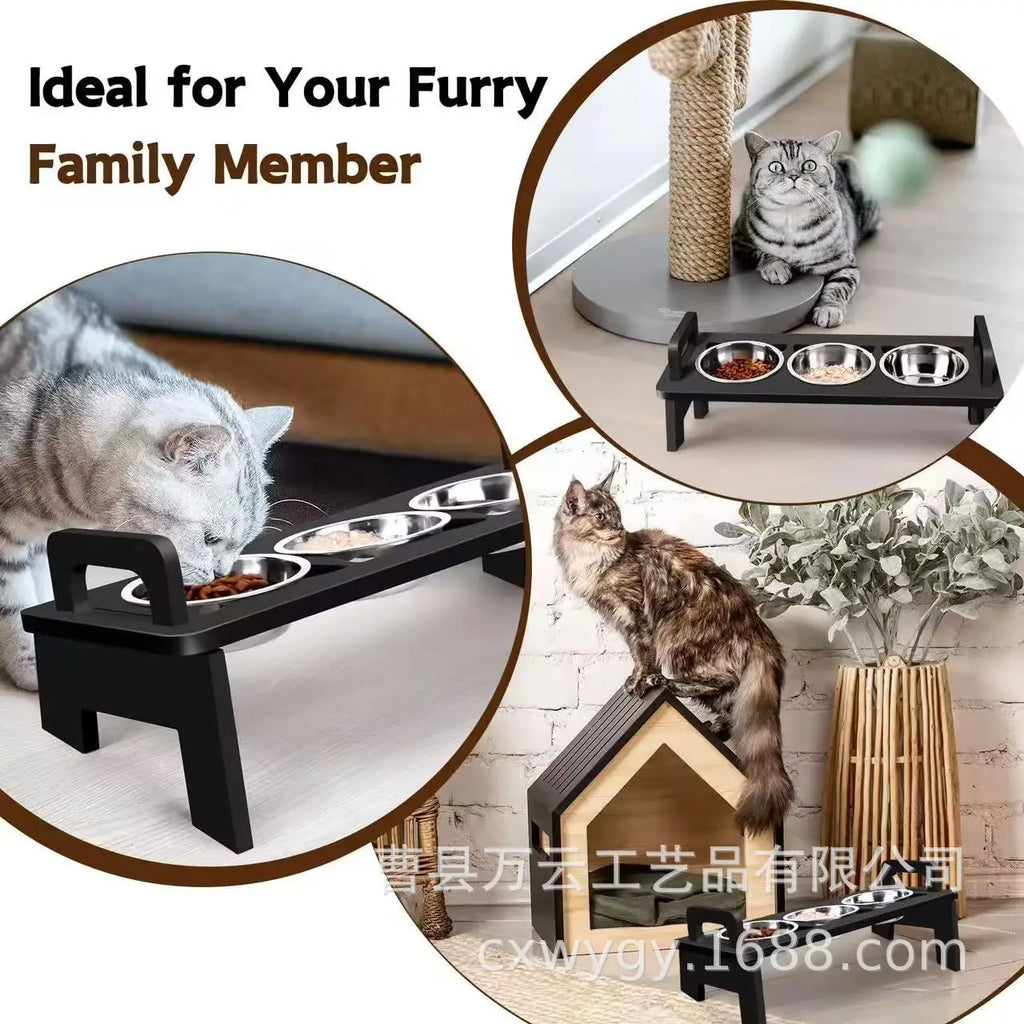 Creative Wooden Cat Bowl Rack Vertical Oblique Neck Protection Pet Food Basin Food Rack Pet Dining Table dog water bottle
