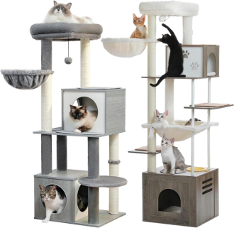 PAWZ Road Cat Tree 35 Inches Wooden Cat Tower with Double Condos, Spacious Perch, Fully Wrapped Scratching Sisal Posts and Replaceable Dangling Balls-Walnut