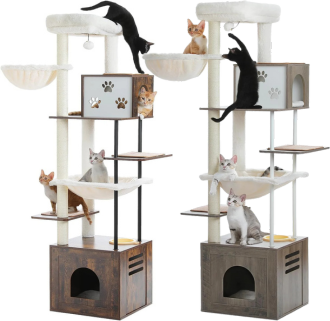 PAWZ Road Cat Tree 35 Inches Wooden Cat Tower with Double Condos, Spacious Perch, Fully Wrapped Scratching Sisal Posts and Replaceable Dangling Balls-Walnut