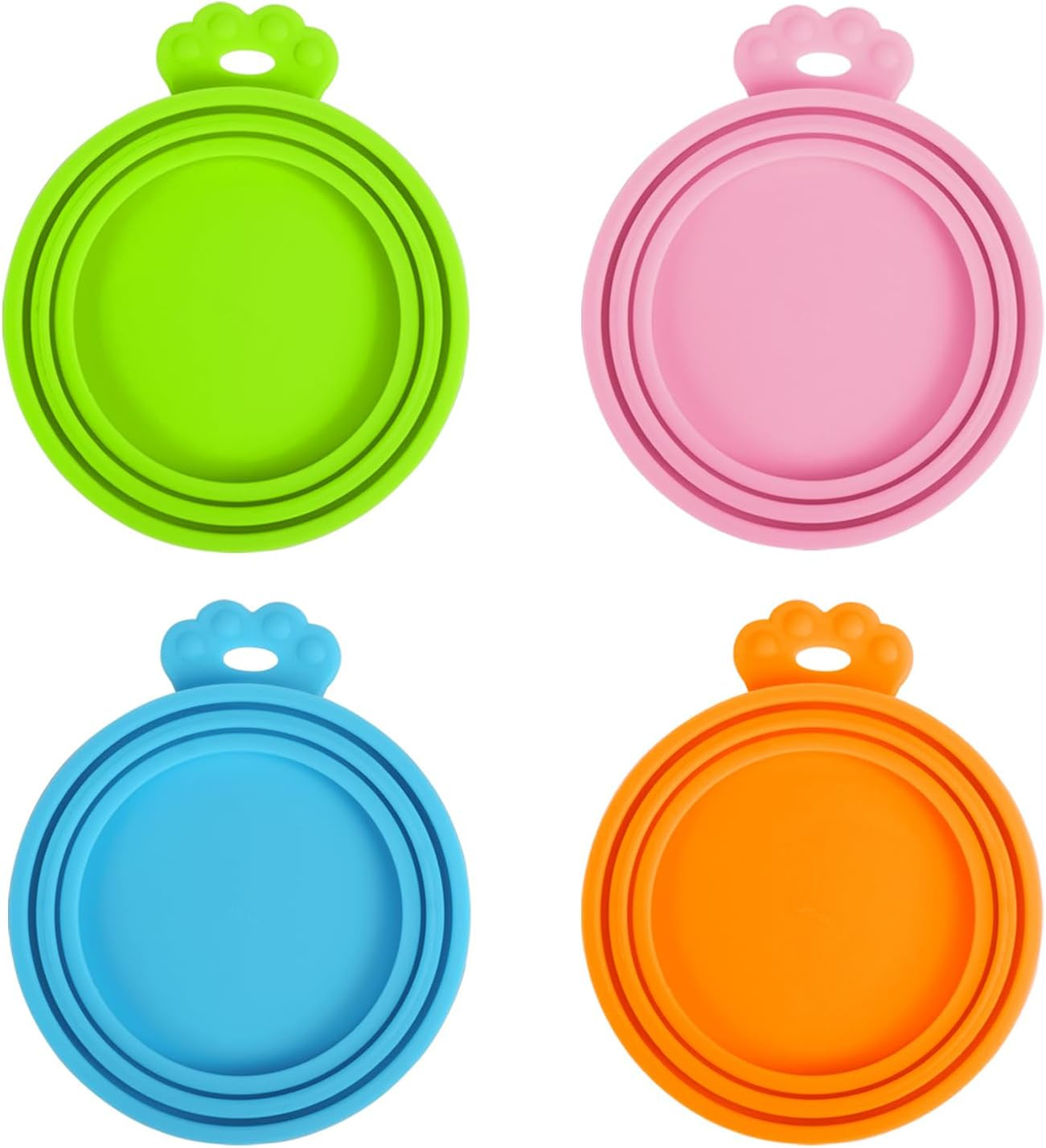 Petbonus Silicone Pet Can Lids - 4 Pack Universal Fit for Dog & Cat Food Cans, BPA Free & Dishwasher Safe (Blue, Green, Orange, Pink)