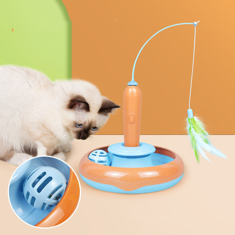 2 In 1 Pet Cat Toy With Feather For Self-play Cat Turntable