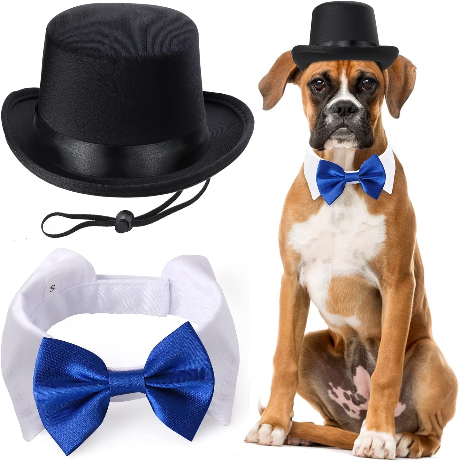 Yewong 2 Pieces Pet Formal Accessories Set - Pet Top Hat with Pet Formal Necktie/Bowtie Birthday Party Gradation Halloween Costumes Accessories for Dog Cat (Black-A) One Size