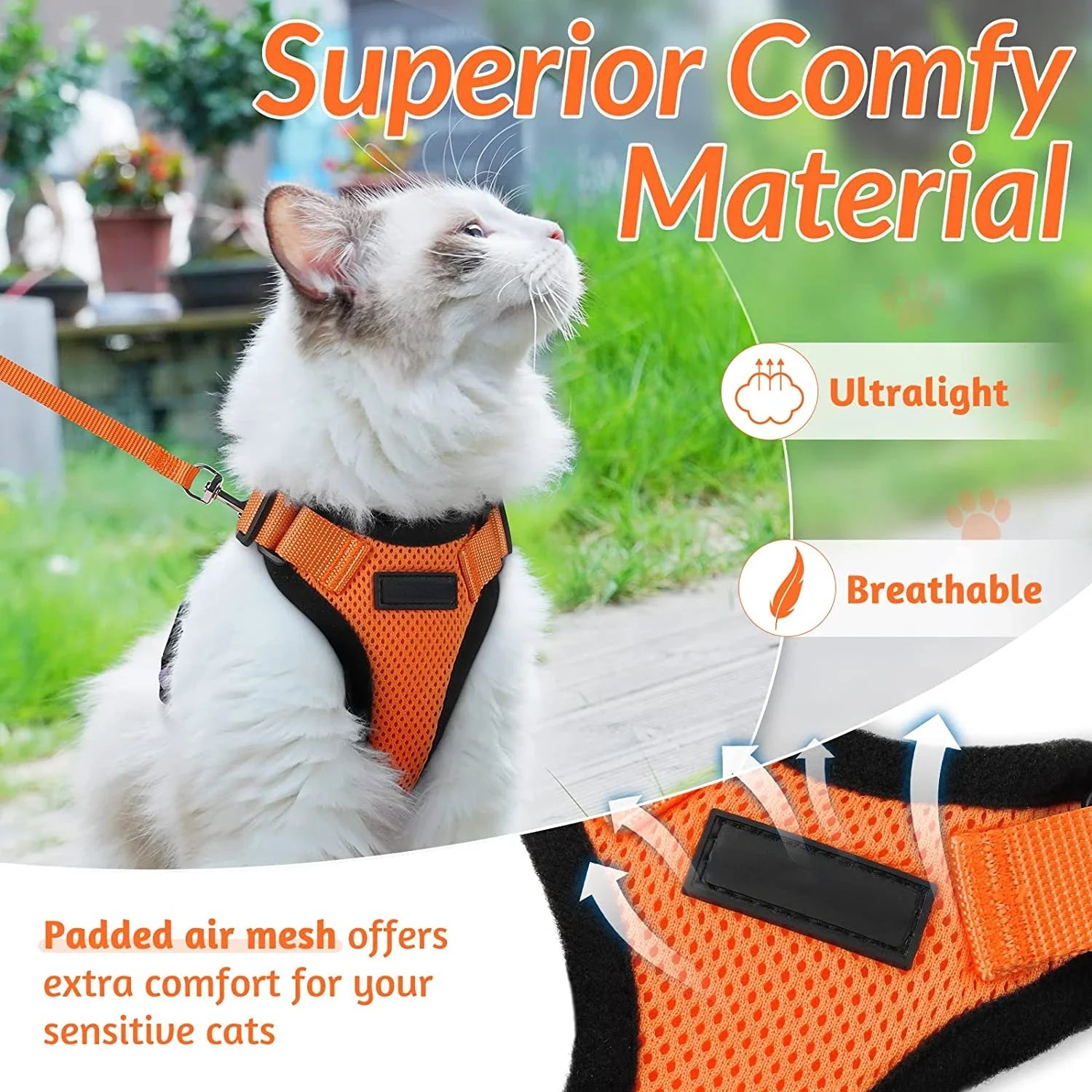 Cat Harness and Leash. Breathable Reflective Strips Jacket