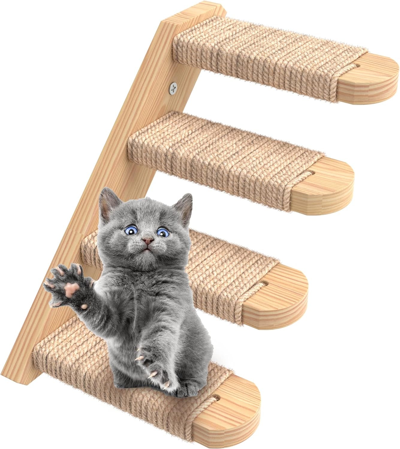 Skywin Cat Steps - 2 Pack Brown-Color Solid Rubber Wood Cat Stairs Great for Scratching and Climbing - Easy to Install Wall Mounted Cat Shelves for Playful Cats