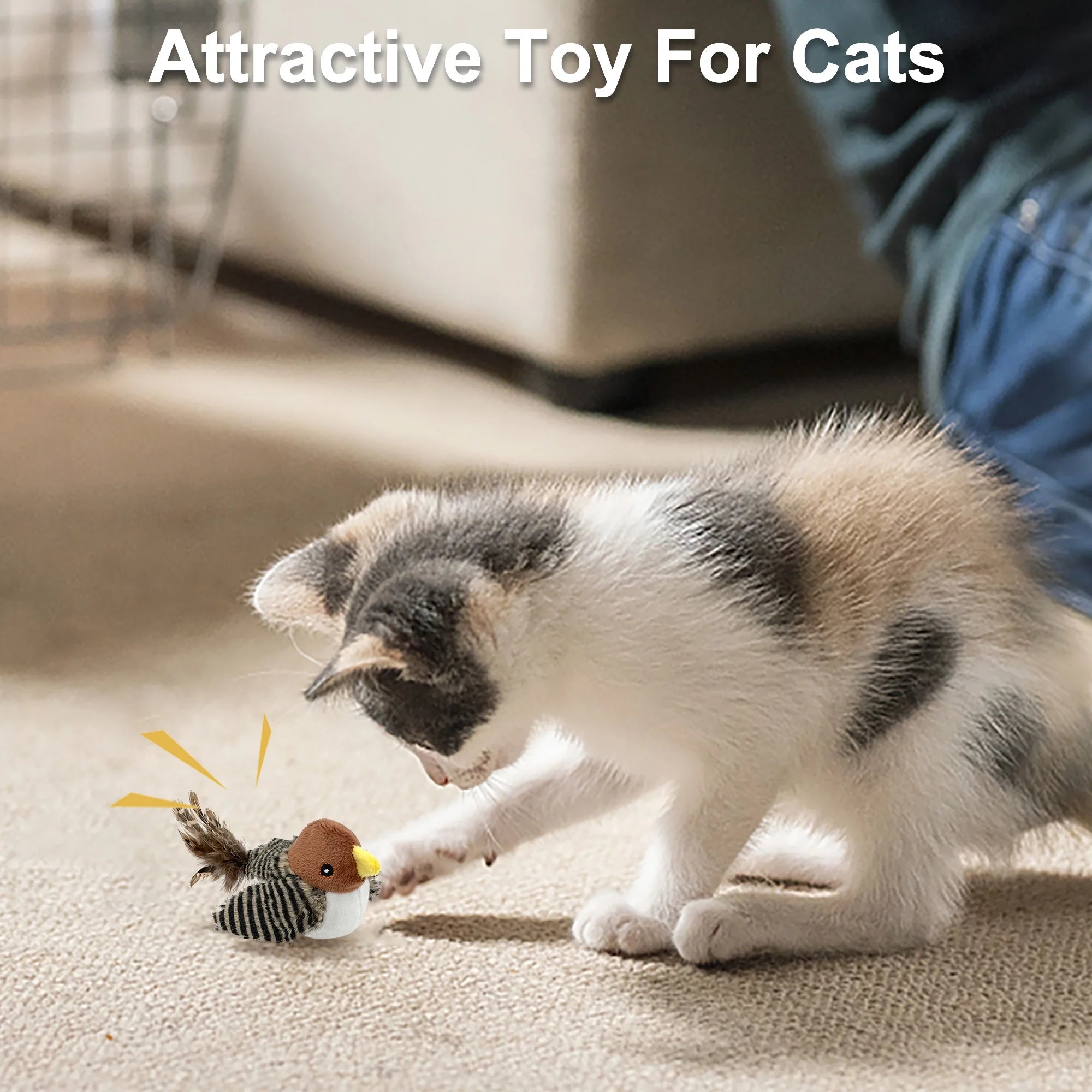 Interactive Electronic Cat Toy, Automatic Chirping Bird Toy Squeaky with Feather Tail