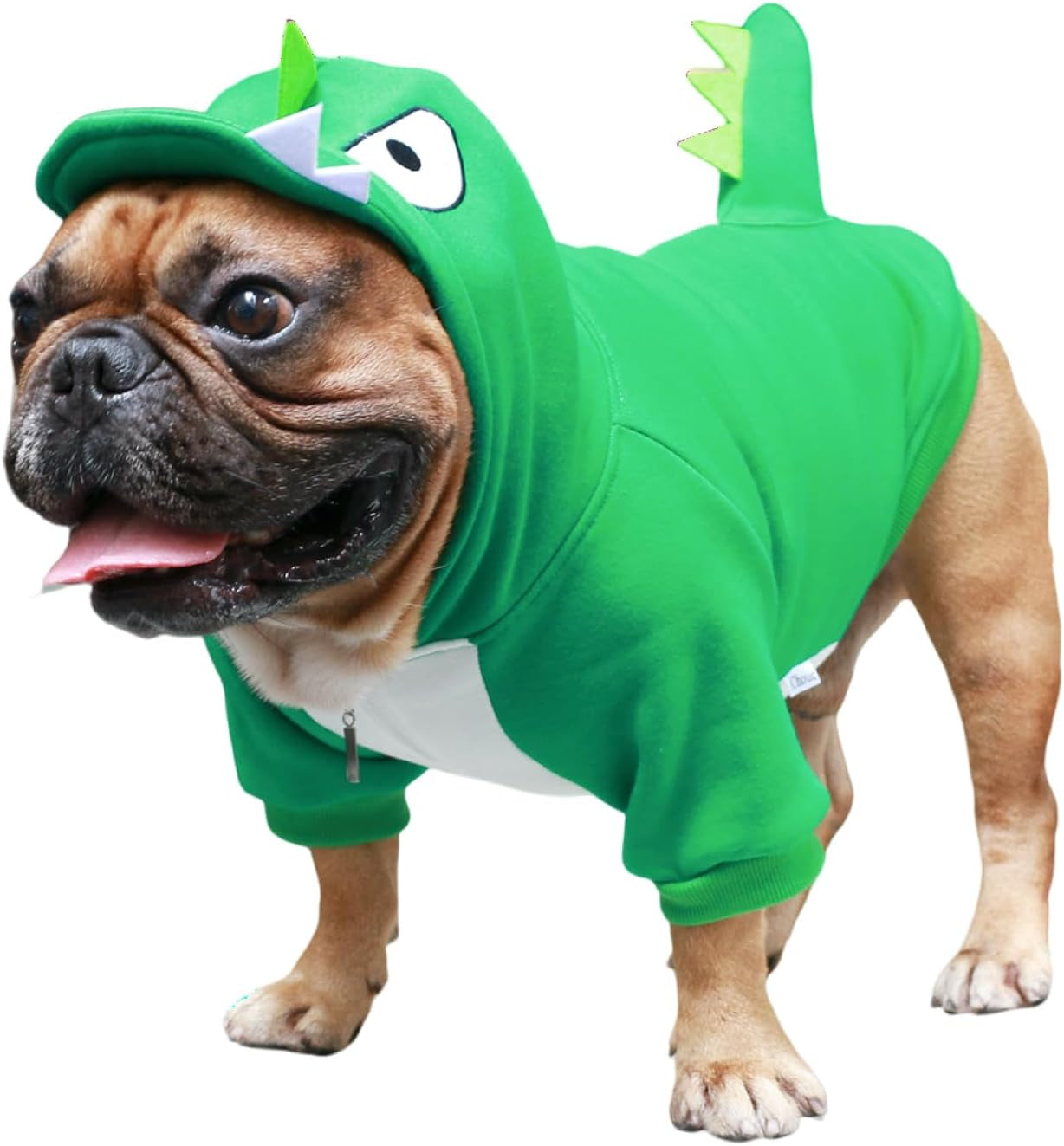 Ichoue I Am a French Bulldog Dinosaur Dog Halloween Costumes Clothes Sweater Cute Funny for Small Dogs Cold Weather Winter Coats Hoodies Frenchie English Pug Pitbull Corgi Puppy - Green/Medium