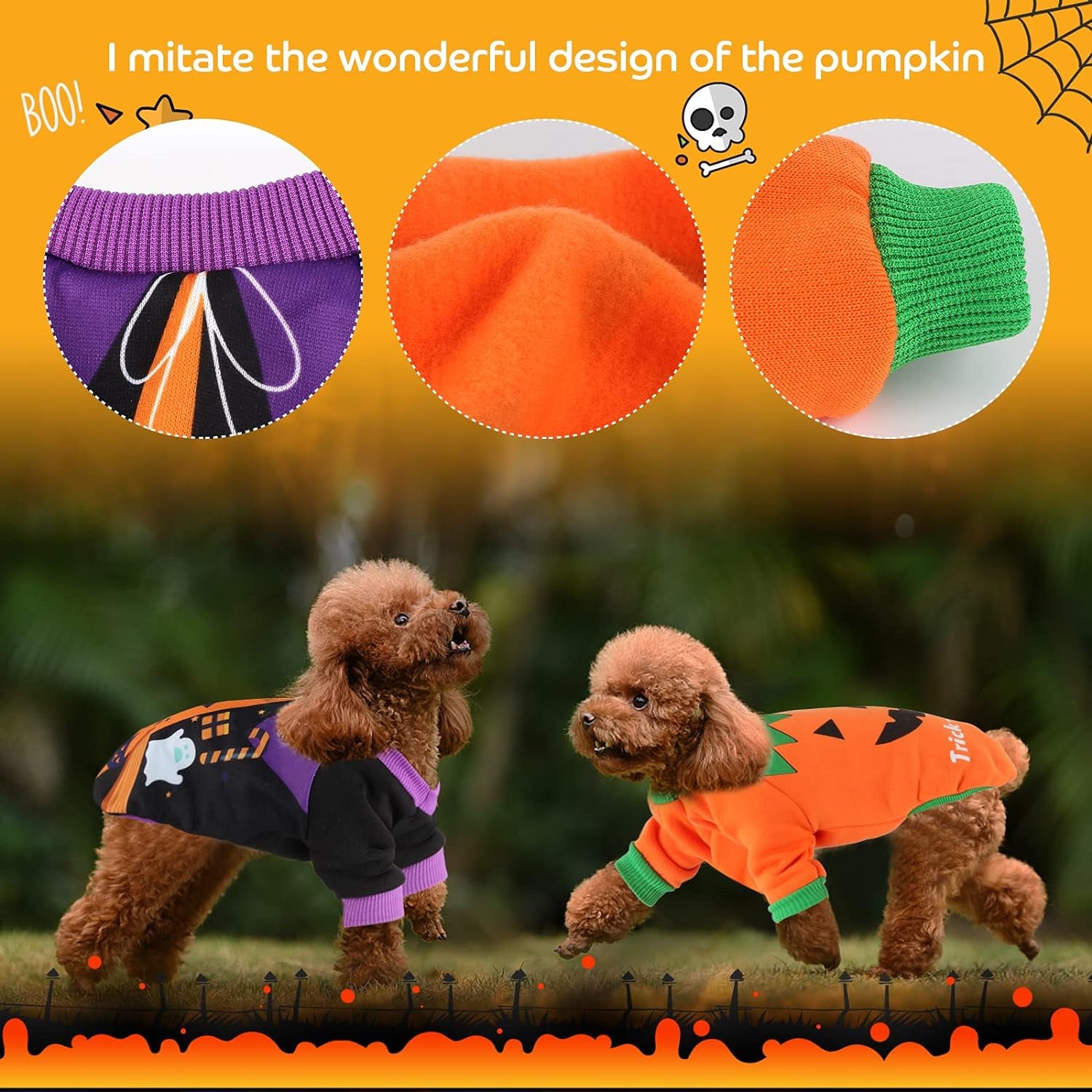 BWOGUE Dog Halloween Shirt Pet Pumpkin Costumes Pet Clothes Funny T-Shirt for Small Dogs and Cats Halloween Cosplay Holiday Festival Party