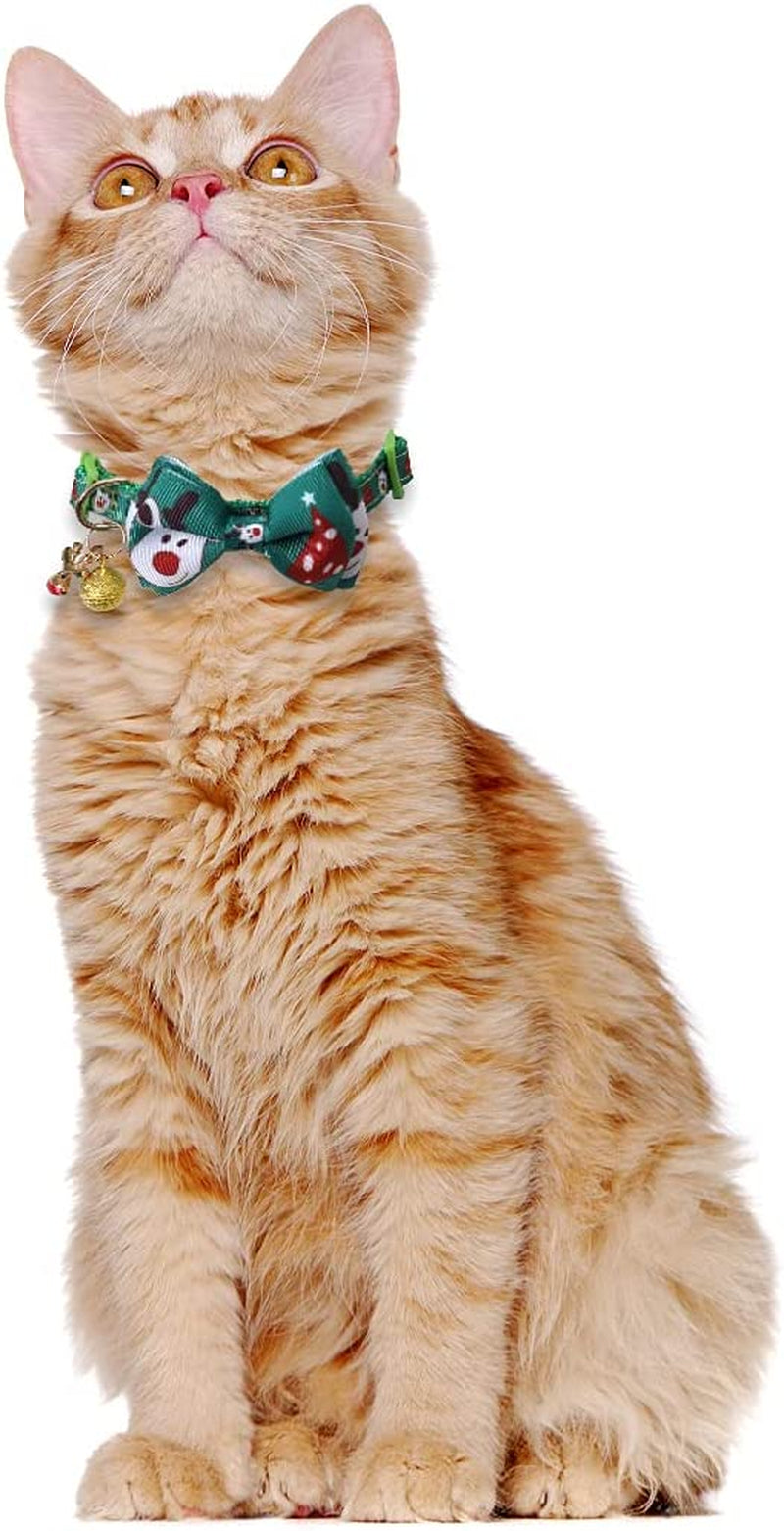 Lamphyface Christmas Cat Collar, Adjustable Breakaway Collar with Bow Tie & Bell, Safety Design for Kittens