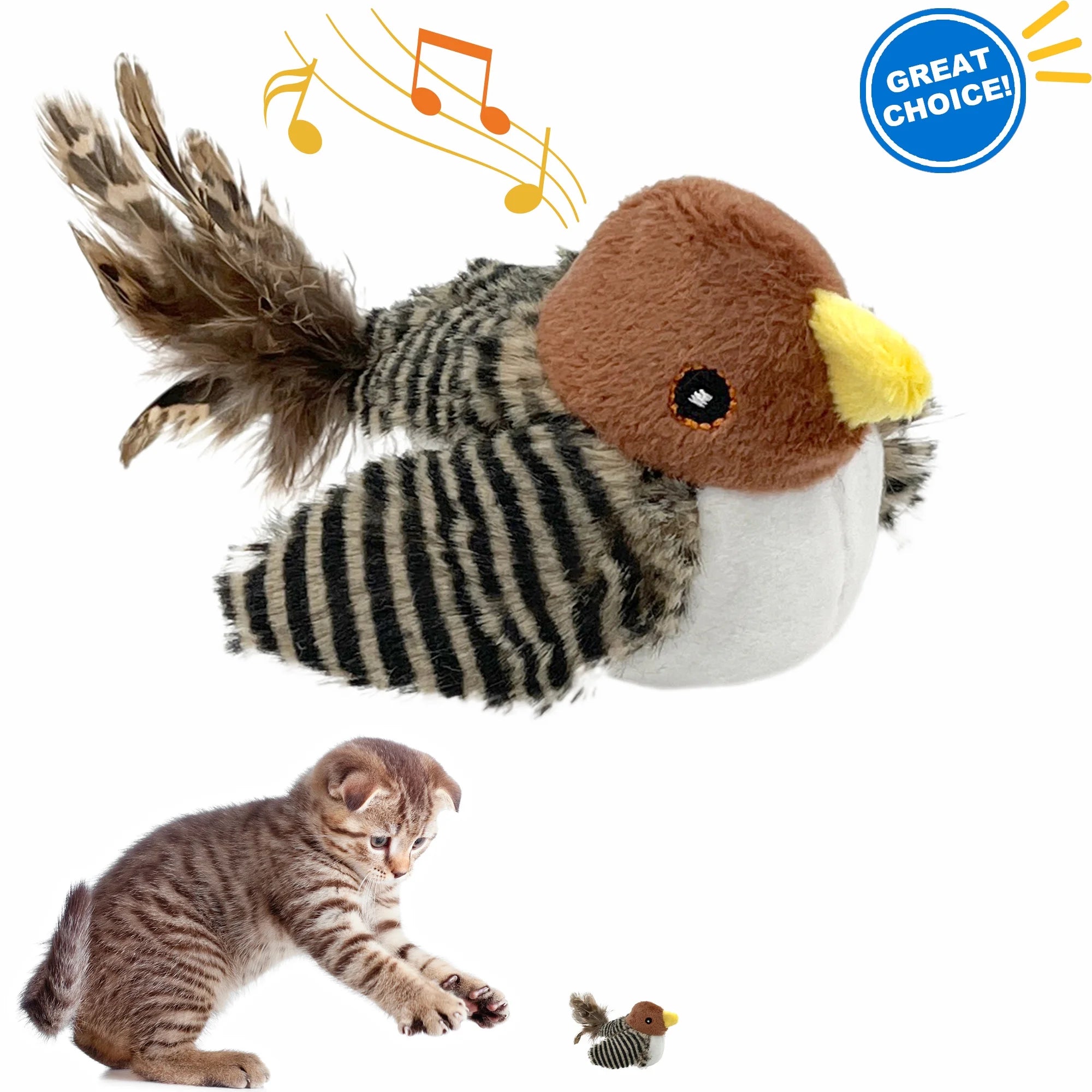 Interactive Electronic Cat Toy, Automatic Chirping Bird Toy Squeaky with Feather Tail