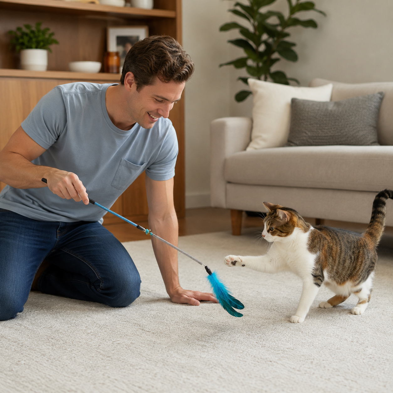 Fold Paws Sparkle & Pounce Interactive Feather Wand Cat Toy