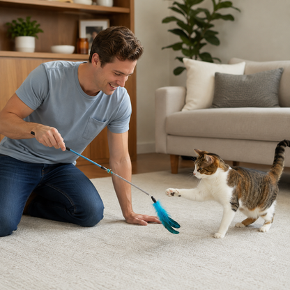 Fold Paws Sparkle & Pounce Interactive Feather Wand Cat Toy