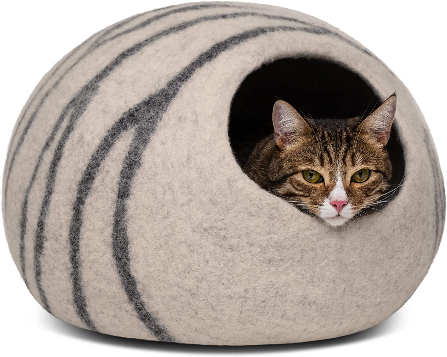 MEOWFIA Cat Bed Cave Premium Felt - Handmade 100% Merino Wool Bed for Cats and Kittens (Light Shades) (Medium, Aquamarine)