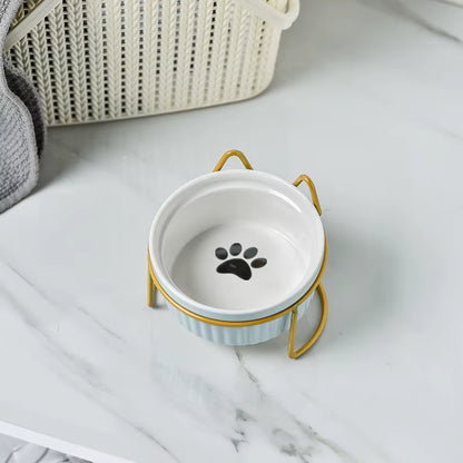 Single or Double Tilt Bowl Ceramic Bowl for Dog Cat Puppy Kitten Elevated Food Feeder Drinker Pet Water Bowl Pet Supplies