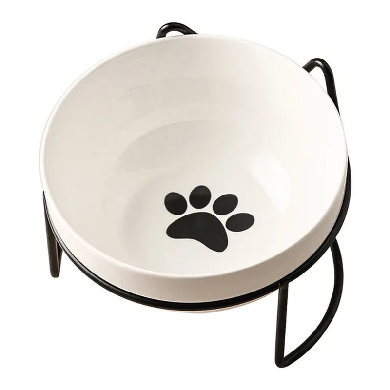 Pet Cat Bowl Ceramic 500ML Water Feeder Food Feeding Dish Dispenser with Raised Stand Kitten Puppy Metal Elevated Bowl