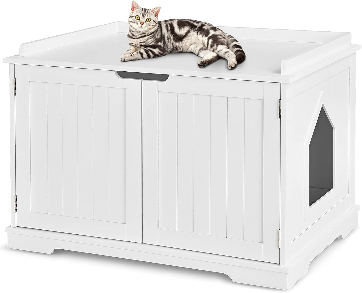 Tangkula Litter Box Enclosure, Cat Litter Box Furniture Hidden, Nightstand Pet House with Double Doors, Indoor Decorative Cat Box Cabinet, Cat Washroom Storage Bench for Large Cat Kitty