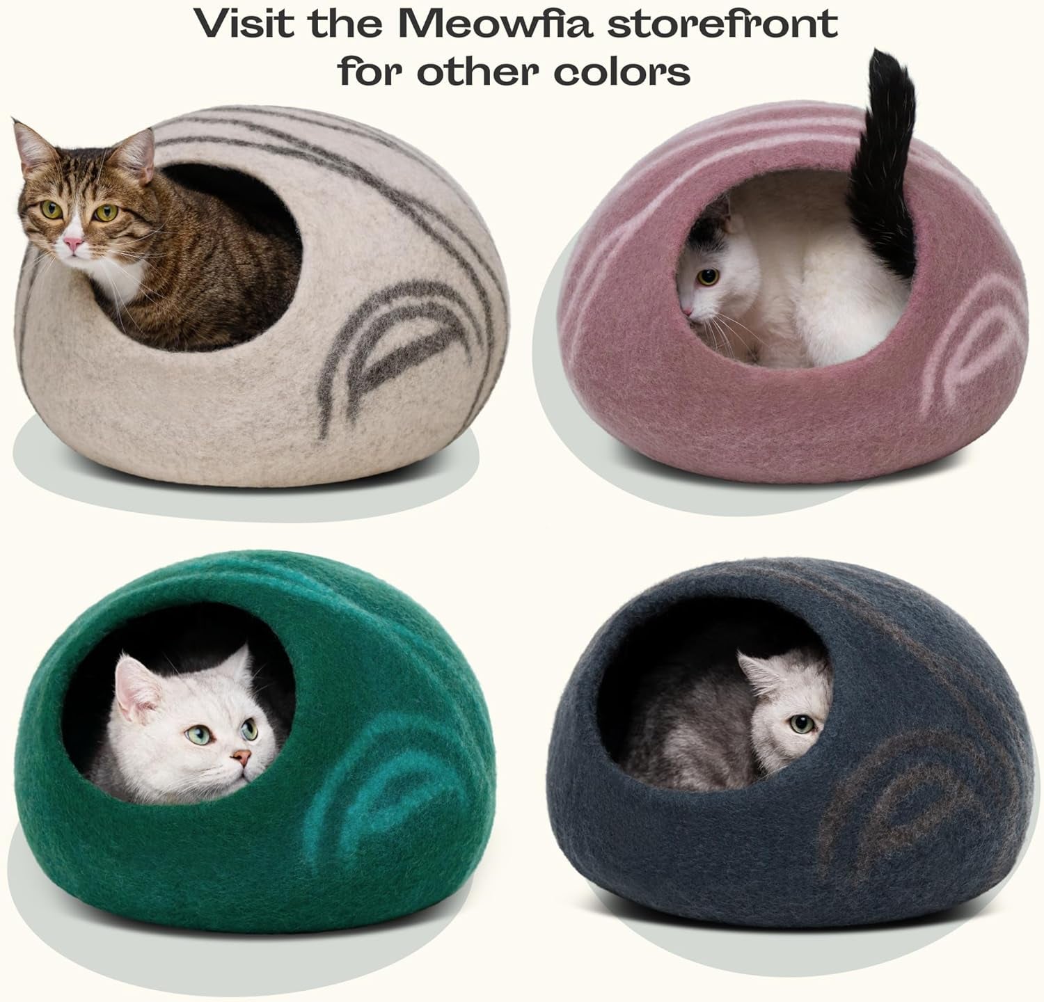 MEOWFIA Cat Bed Cave Premium Felt - Handmade 100% Merino Wool Bed for Cats and Kittens (Light Shades) (Medium, Aquamarine)